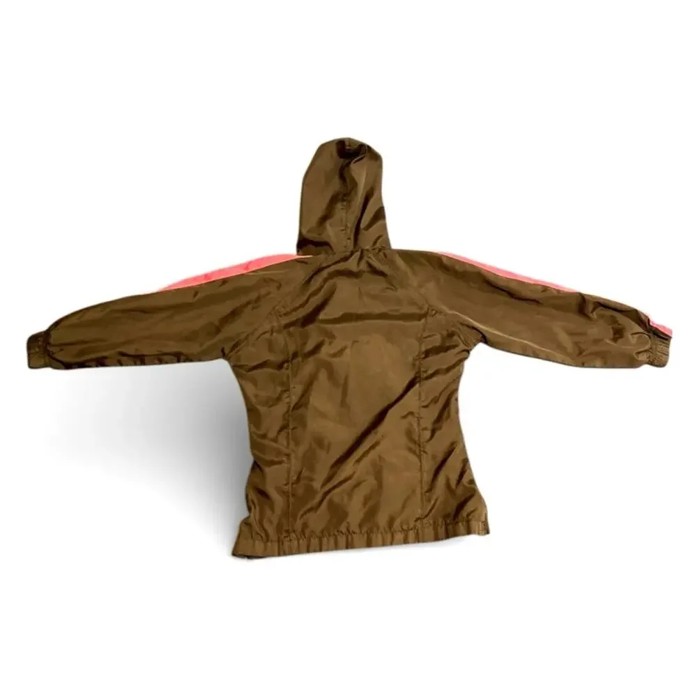 Nike Girl's Hooded Windbreaker Jacket 5 Brown Pink Front Logo Full Zip Up Coat